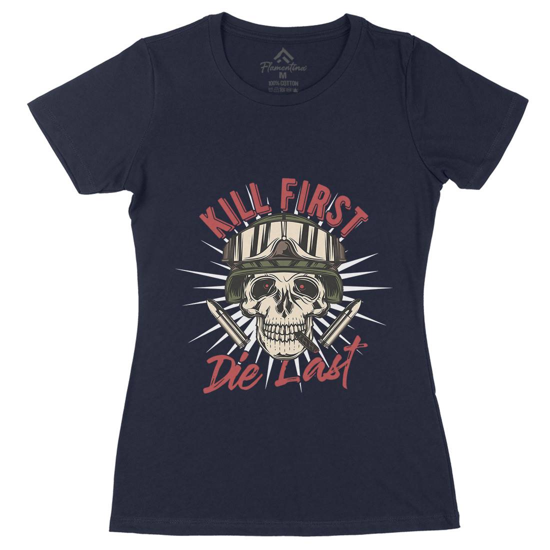 Kill First Womens Organic Crew Neck T-Shirt Army C890