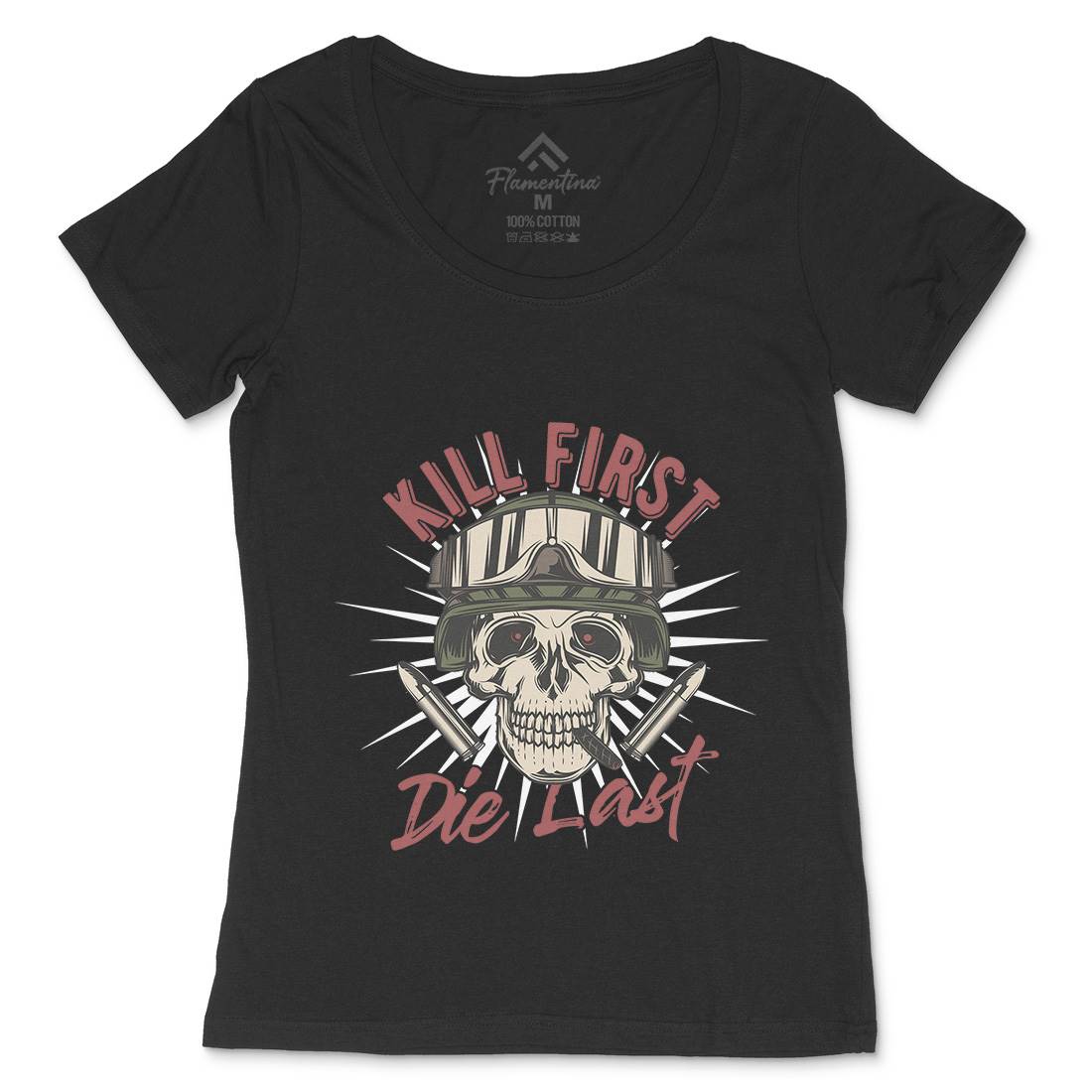Kill First Womens Scoop Neck T-Shirt Army C890