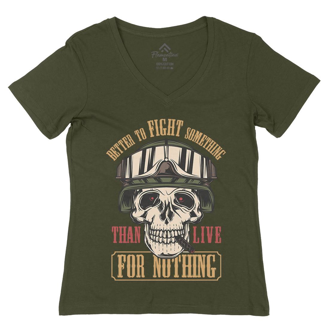 Fight Something Womens Organic V-Neck T-Shirt Army C891