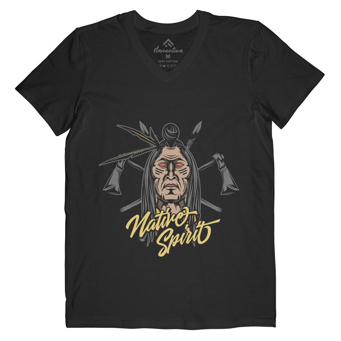 Native Spirit Mens Organic V-Neck T-Shirt American C895
