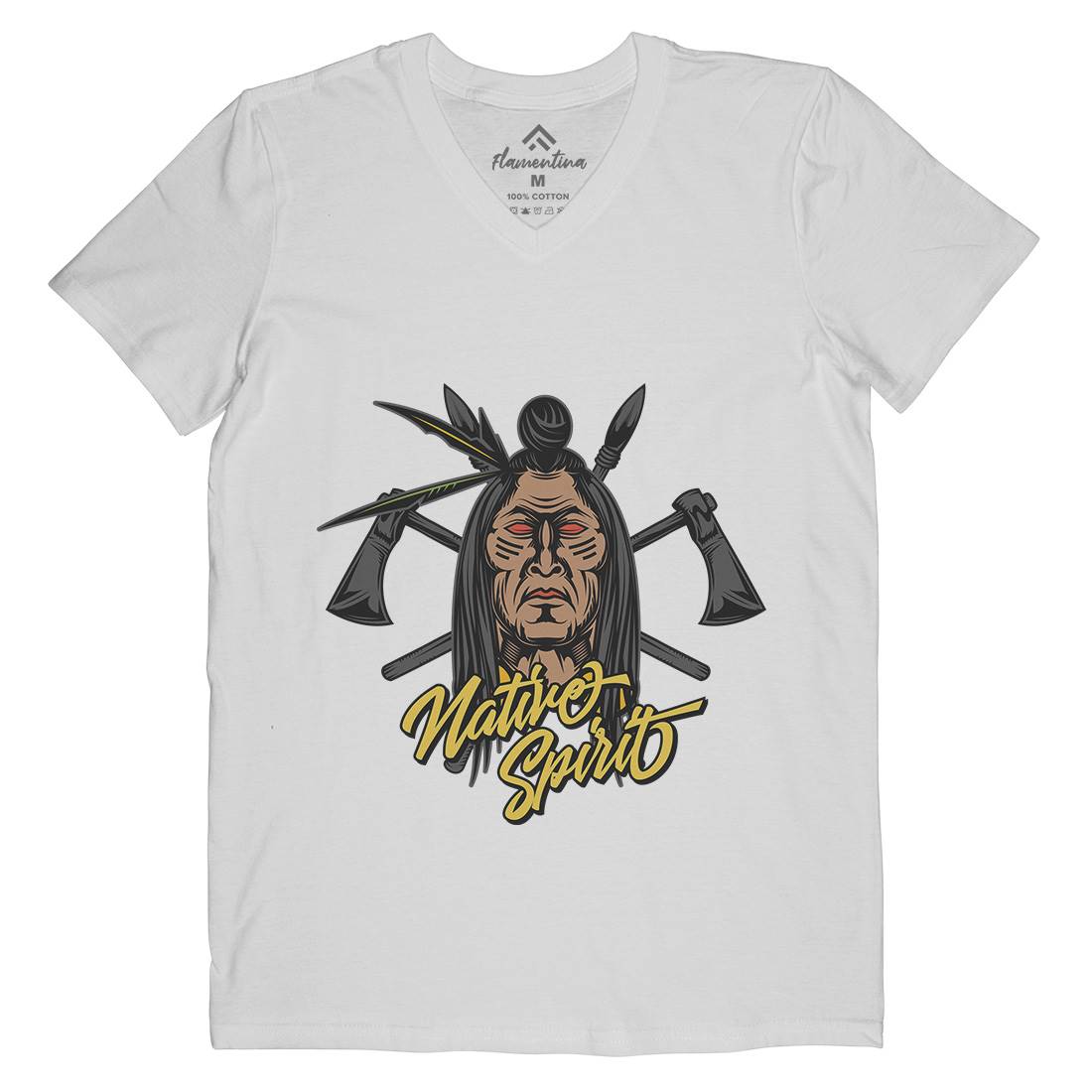 Native Spirit Mens Organic V-Neck T-Shirt American C895