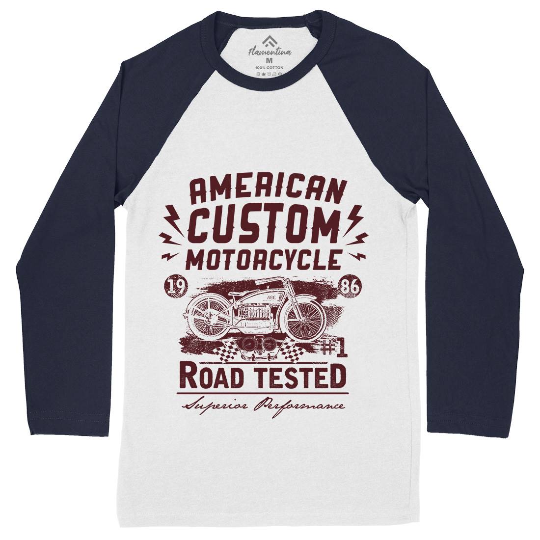 American Custom Mens Long Sleeve Baseball T-Shirt Motorcycles C901