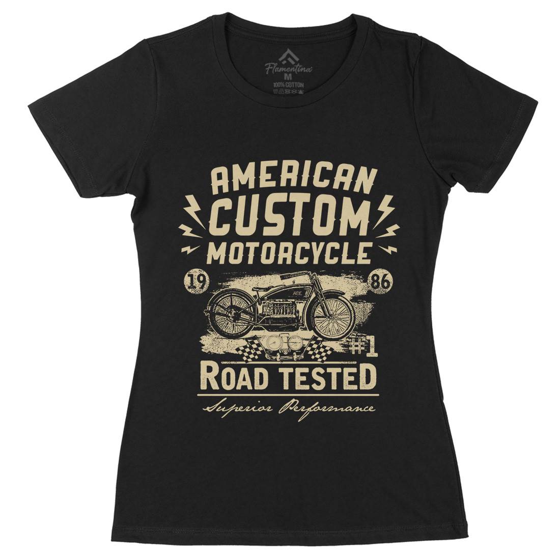 American Custom Womens Organic Crew Neck T-Shirt Motorcycles C901