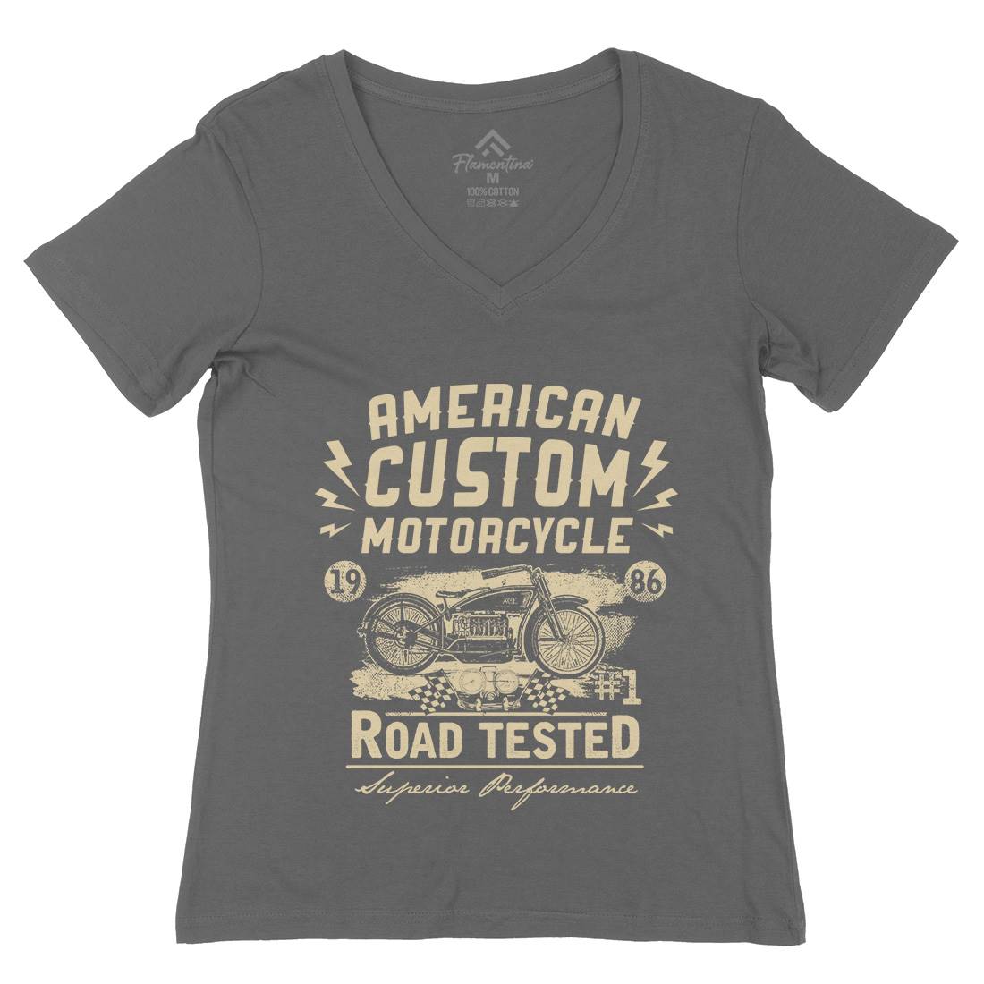 American Custom Womens Organic V-Neck T-Shirt Motorcycles C901