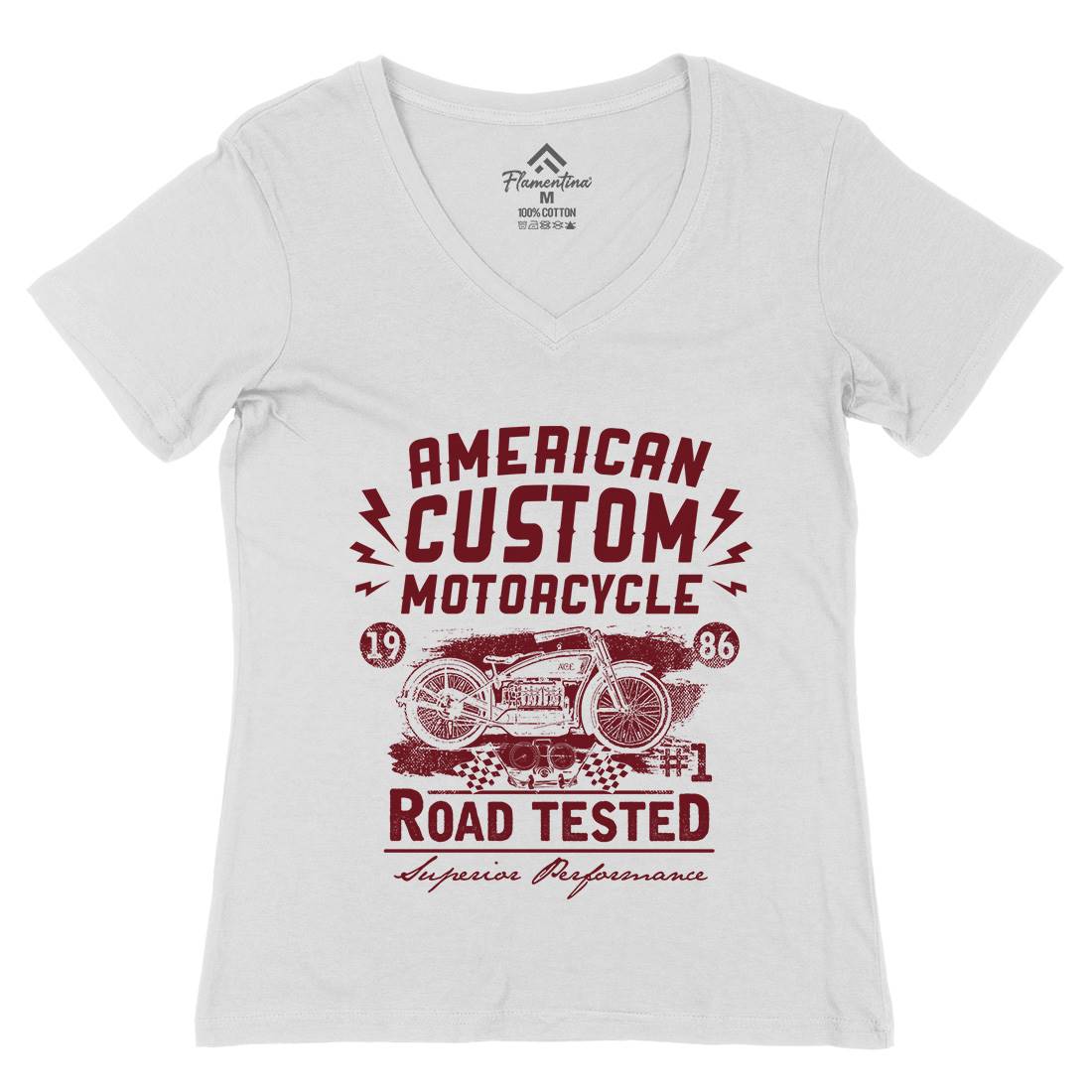 American Custom Womens Organic V-Neck T-Shirt Motorcycles C901