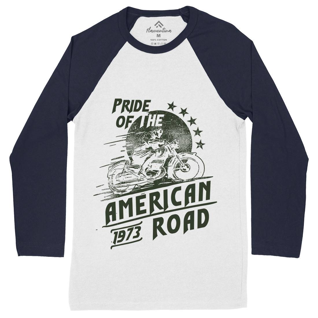 American Pride Mens Long Sleeve Baseball T-Shirt Motorcycles C903