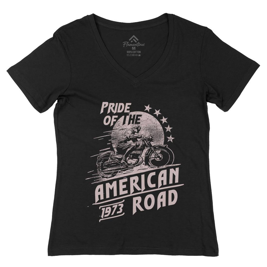 American Pride Womens Organic V-Neck T-Shirt Motorcycles C903