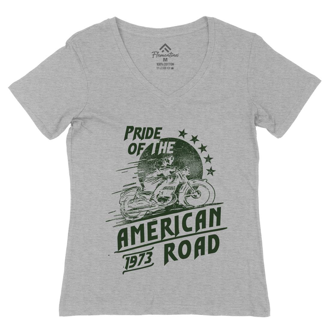 American Pride Womens Organic V-Neck T-Shirt Motorcycles C903