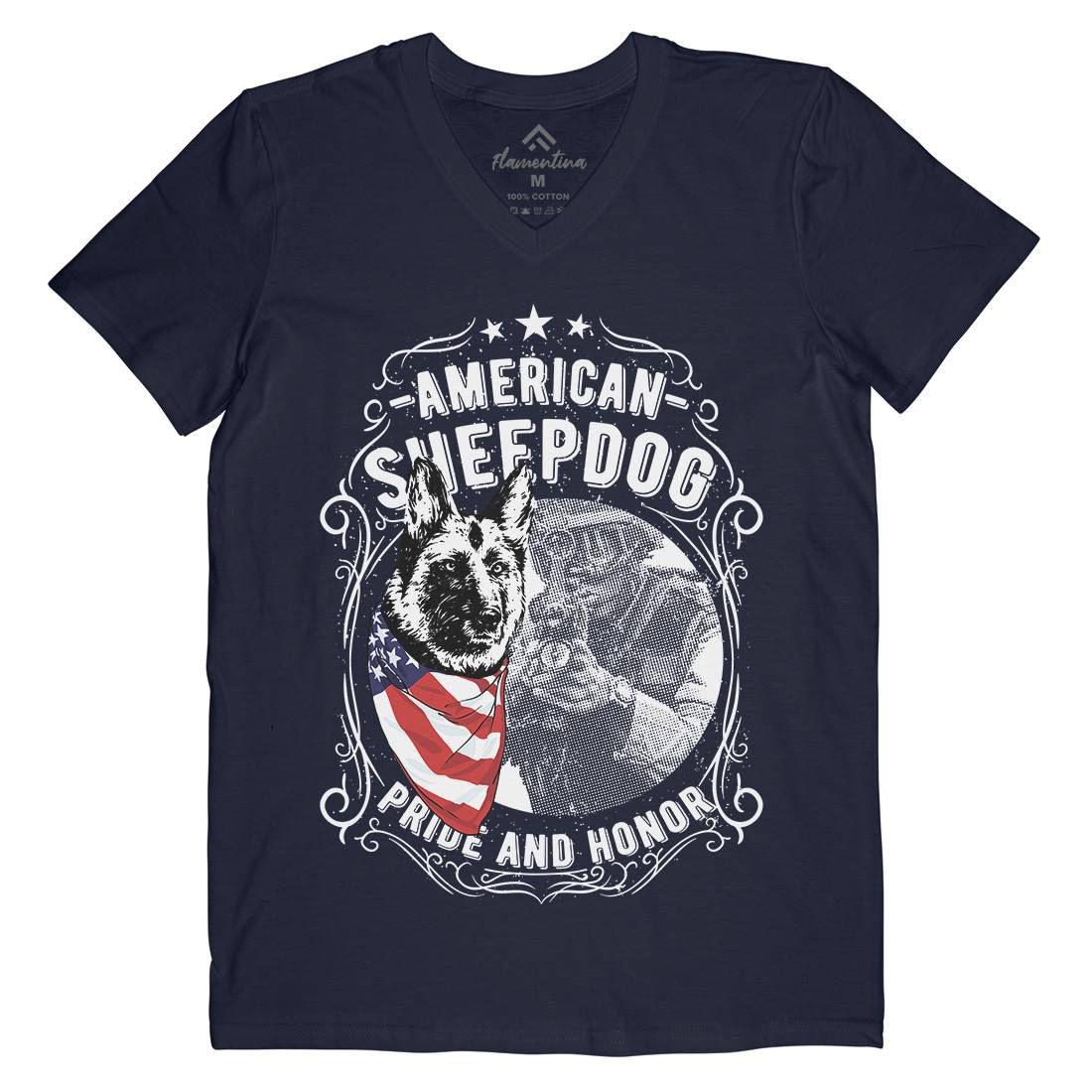 Sheepdog Mens V-Neck T-Shirt American C904