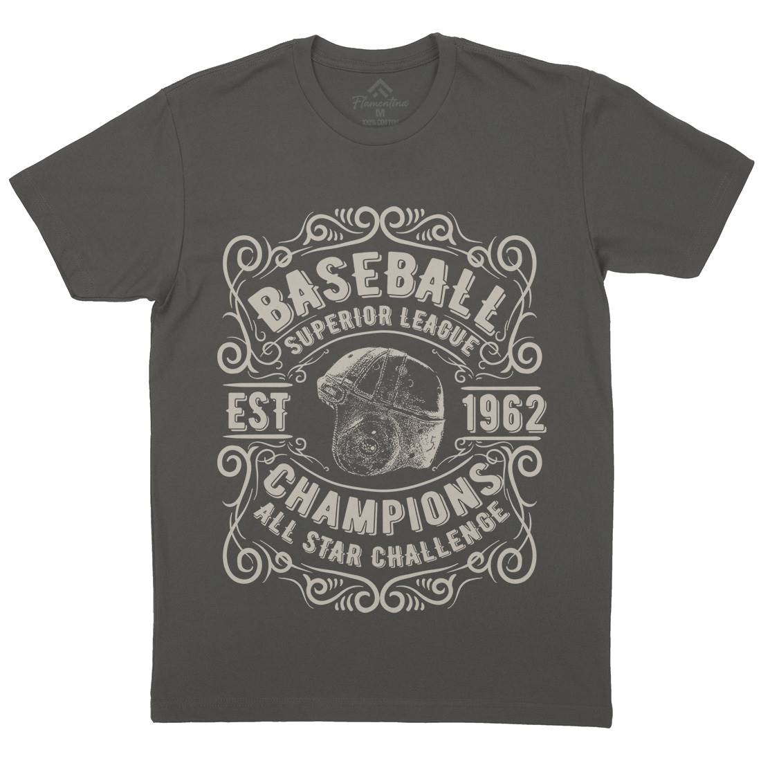 Baseball Superior League Mens Organic Crew Neck T-Shirt Sport C906