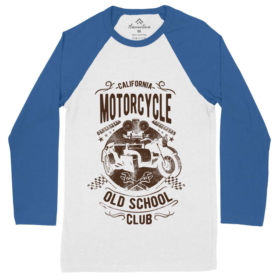 California Old School Club Mens Long Sleeve Baseball T-Shirt Motorcycles C913