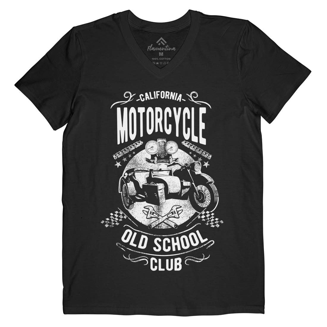 California Old School Club Mens Organic V-Neck T-Shirt Motorcycles C913