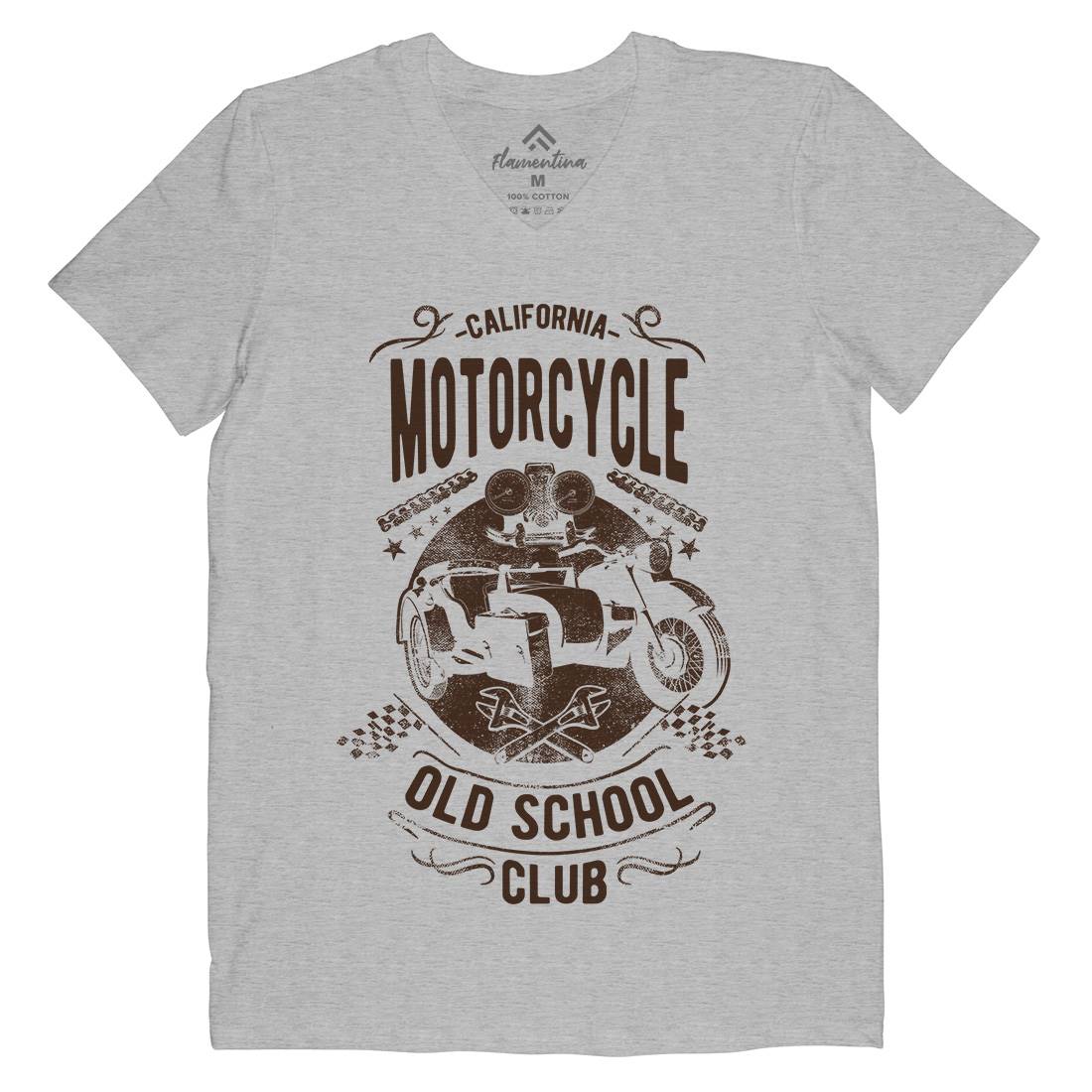 California Old School Club Mens Organic V-Neck T-Shirt Motorcycles C913
