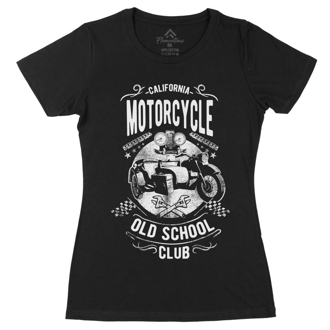 California Old School Club Womens Organic Crew Neck T-Shirt Motorcycles C913