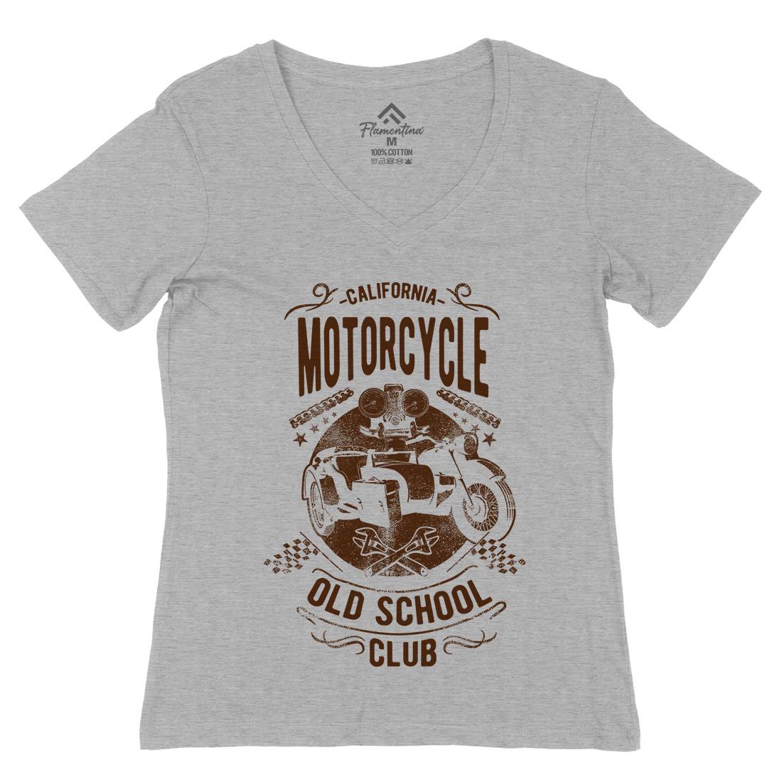 California Old School Club Womens Organic V-Neck T-Shirt Motorcycles C913