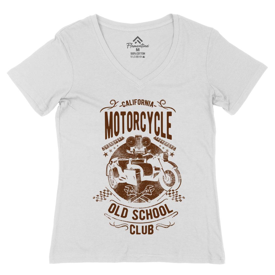 California Old School Club Womens Organic V-Neck T-Shirt Motorcycles C913