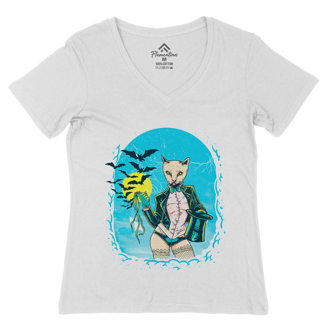 Cat Womens Organic V-Neck T-Shirt Animals C915