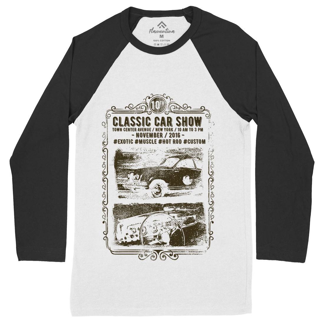 Classic Car Show Mens Long Sleeve Baseball T-Shirt Cars C917