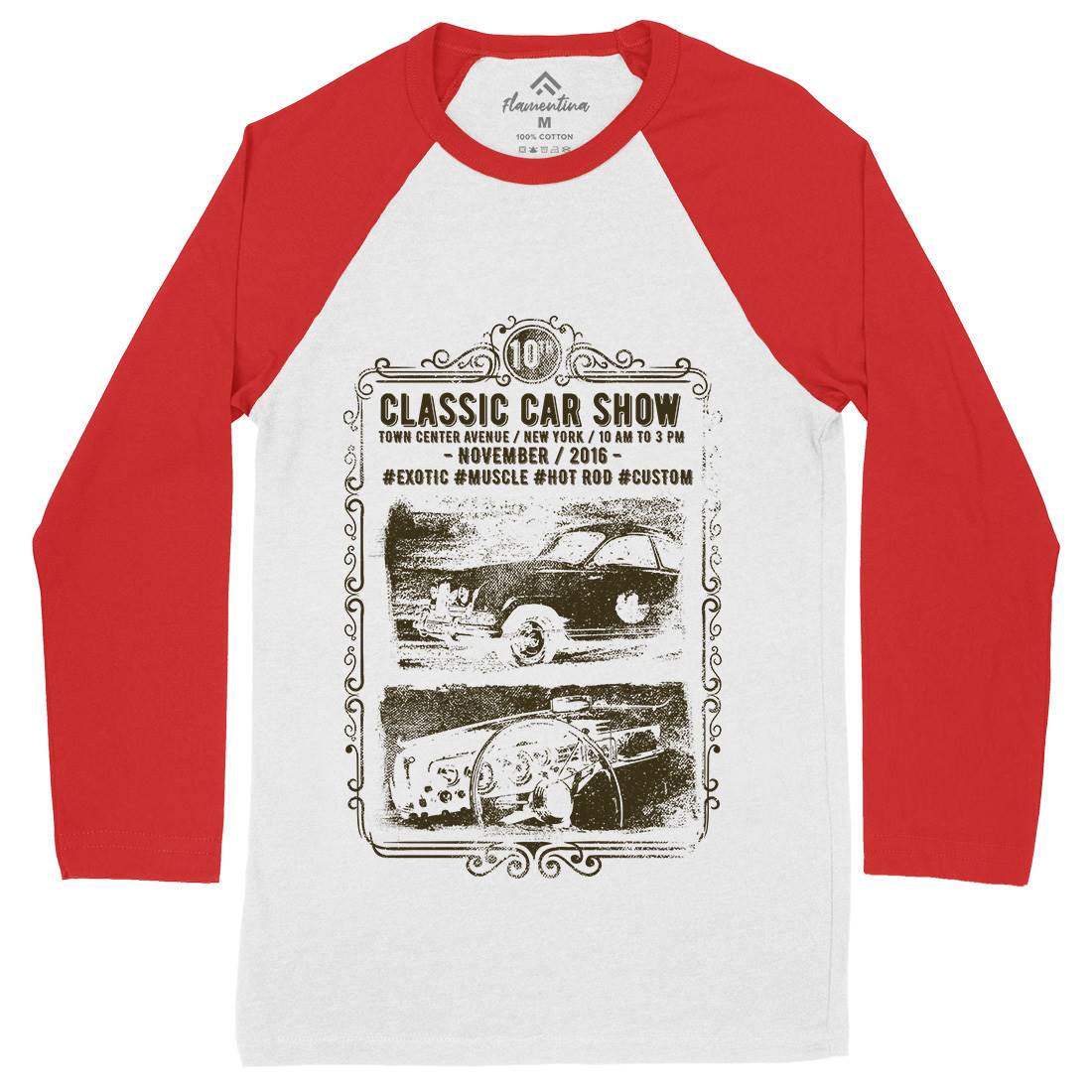 Classic Car Show Mens Long Sleeve Baseball T-Shirt Cars C917