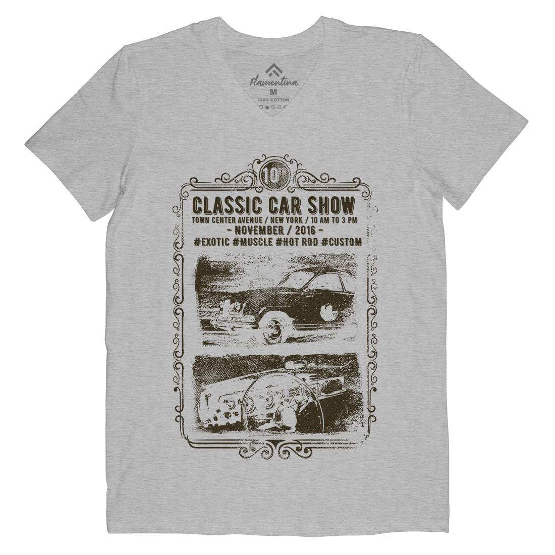 Classic Car Show Mens Organic V-Neck T-Shirt Cars C917