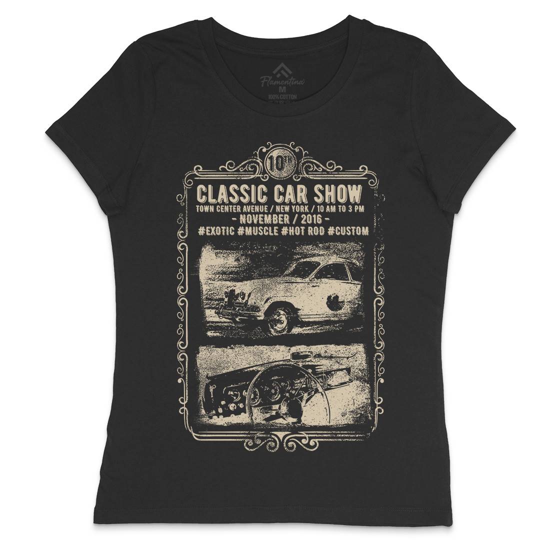 Classic Car Show Womens Crew Neck T-Shirt Cars C917