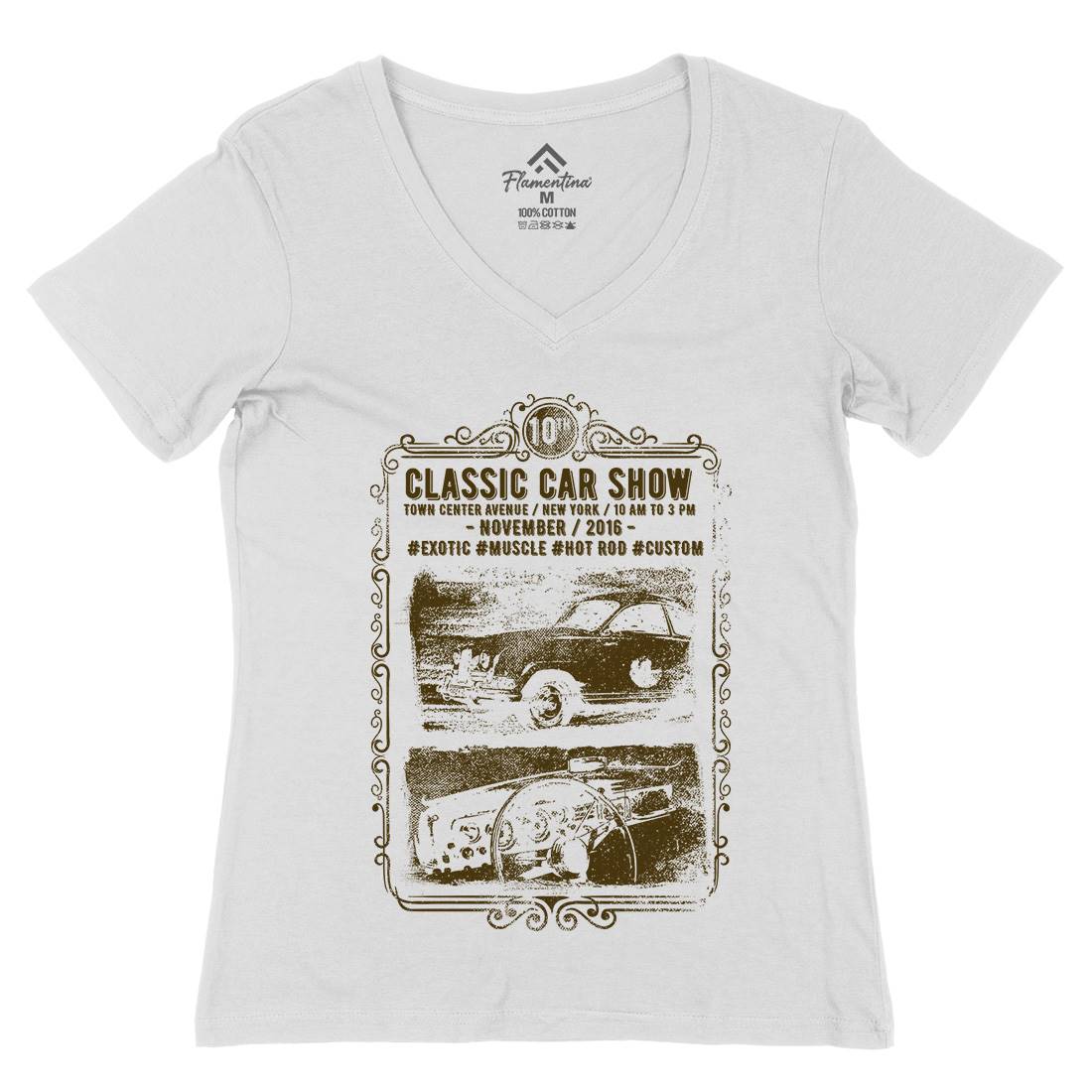 Classic Car Show Womens Organic V-Neck T-Shirt Cars C917