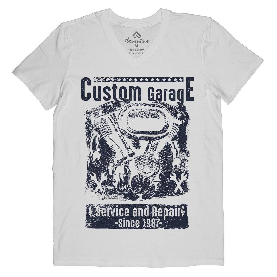 Custom Garage Mens Organic V-Neck T-Shirt Motorcycles C920