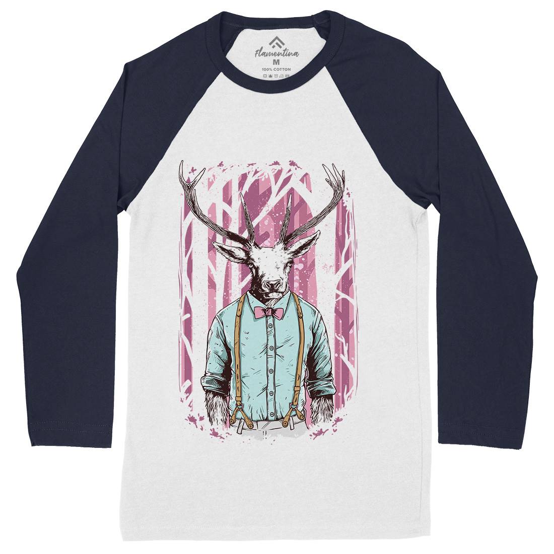 Deer Mens Long Sleeve Baseball T-Shirt Animals C921