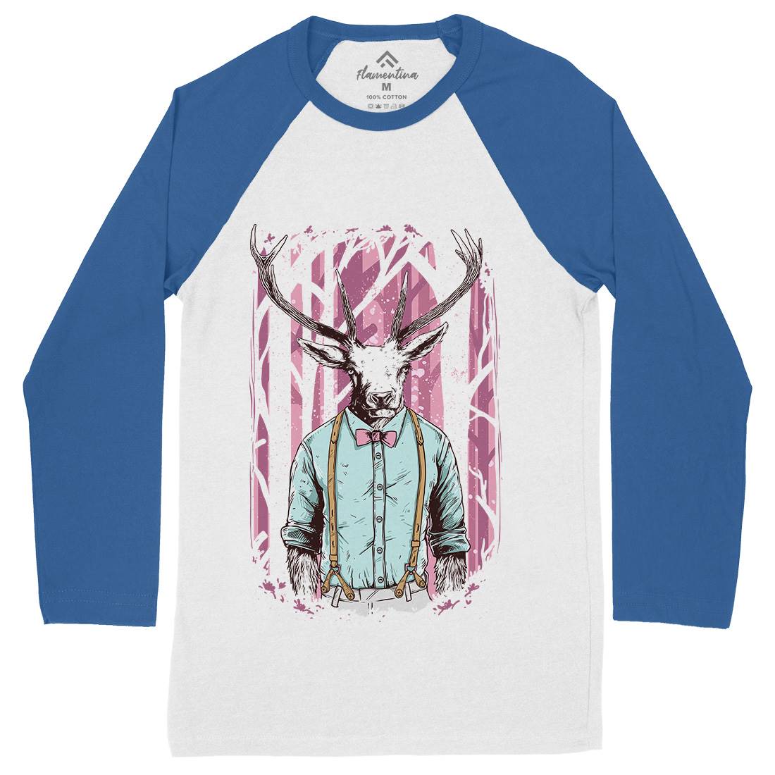 Deer Mens Long Sleeve Baseball T-Shirt Animals C921