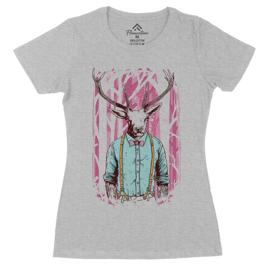 Deer Womens Organic Crew Neck T-Shirt Animals C921