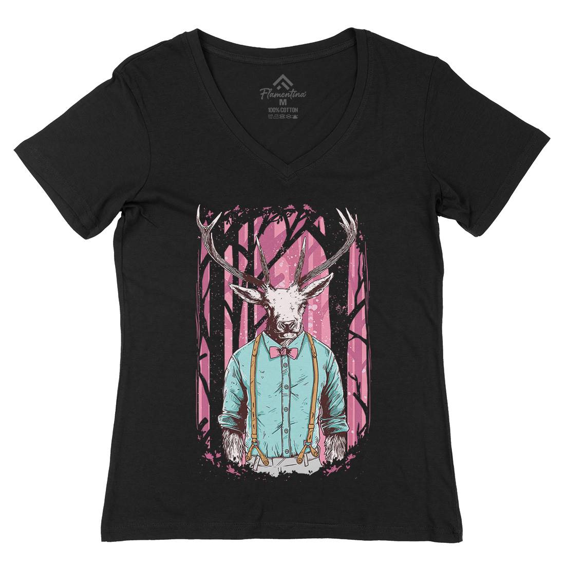Deer Womens Organic V-Neck T-Shirt Animals C921