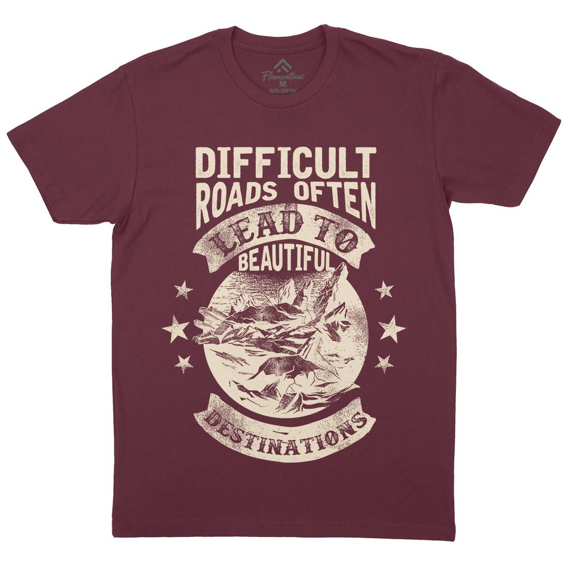 Difficult Roads Mens Organic Crew Neck T-Shirt Nature C922