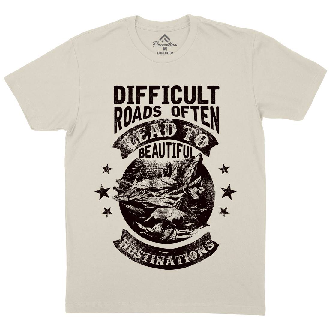 Difficult Roads Mens Organic Crew Neck T-Shirt Nature C922