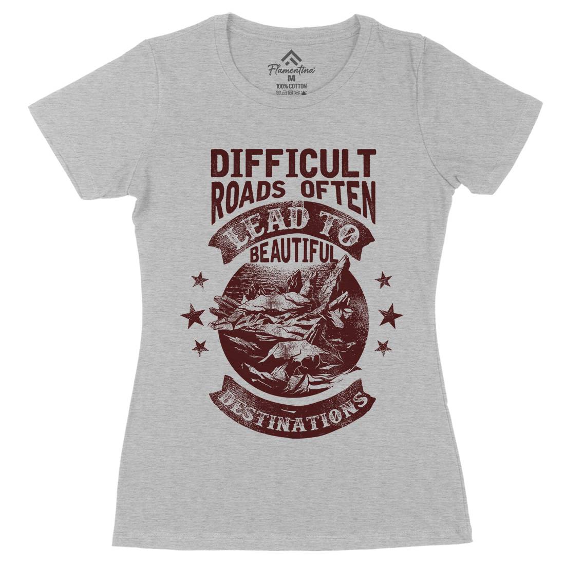 Difficult Roads Womens Organic Crew Neck T-Shirt Nature C922
