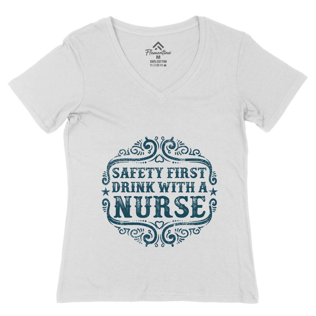Drink With A Nurse Womens Organic V-Neck T-Shirt Work C926