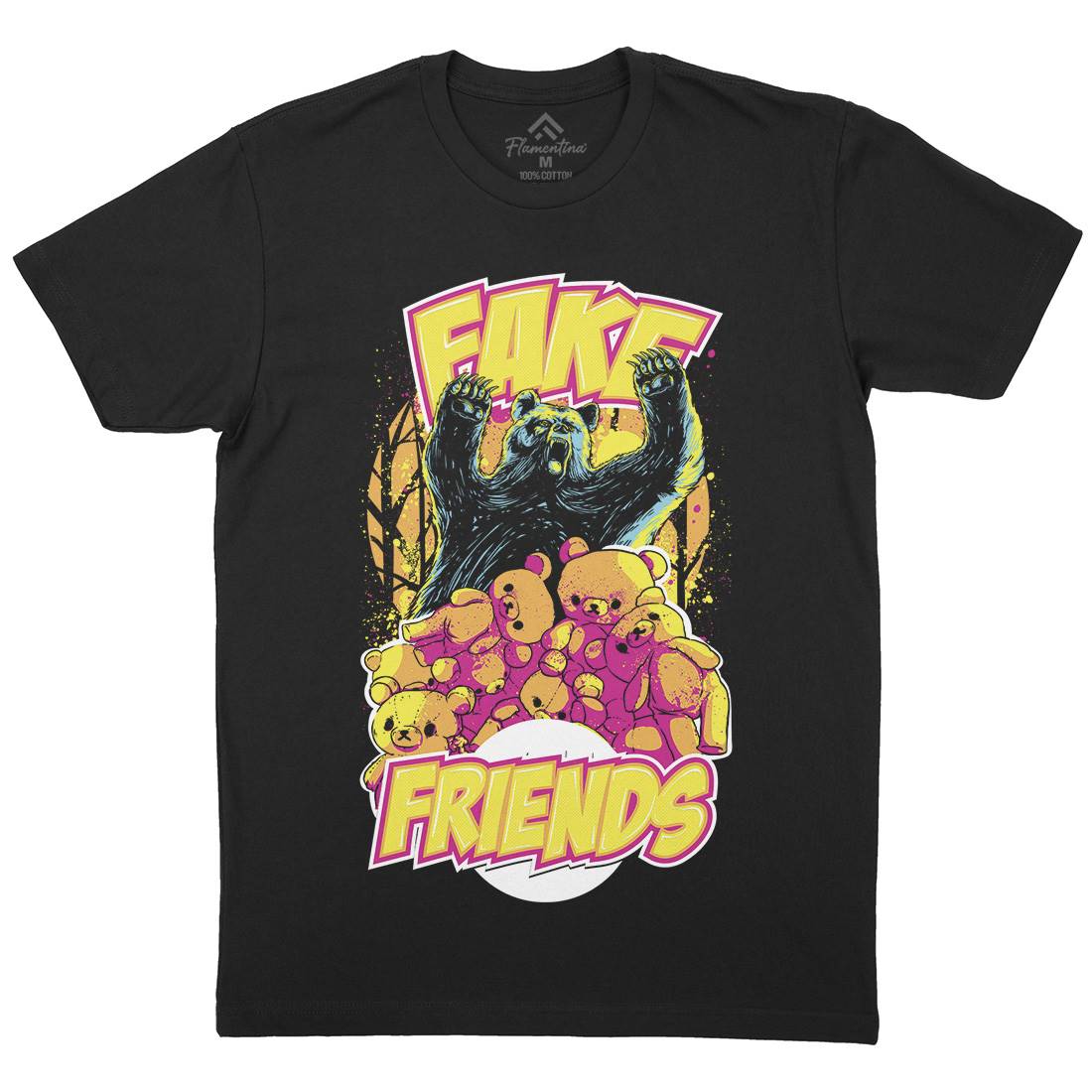Fake Friends Mens Organic Crew Neck T-Shirt Retro C929