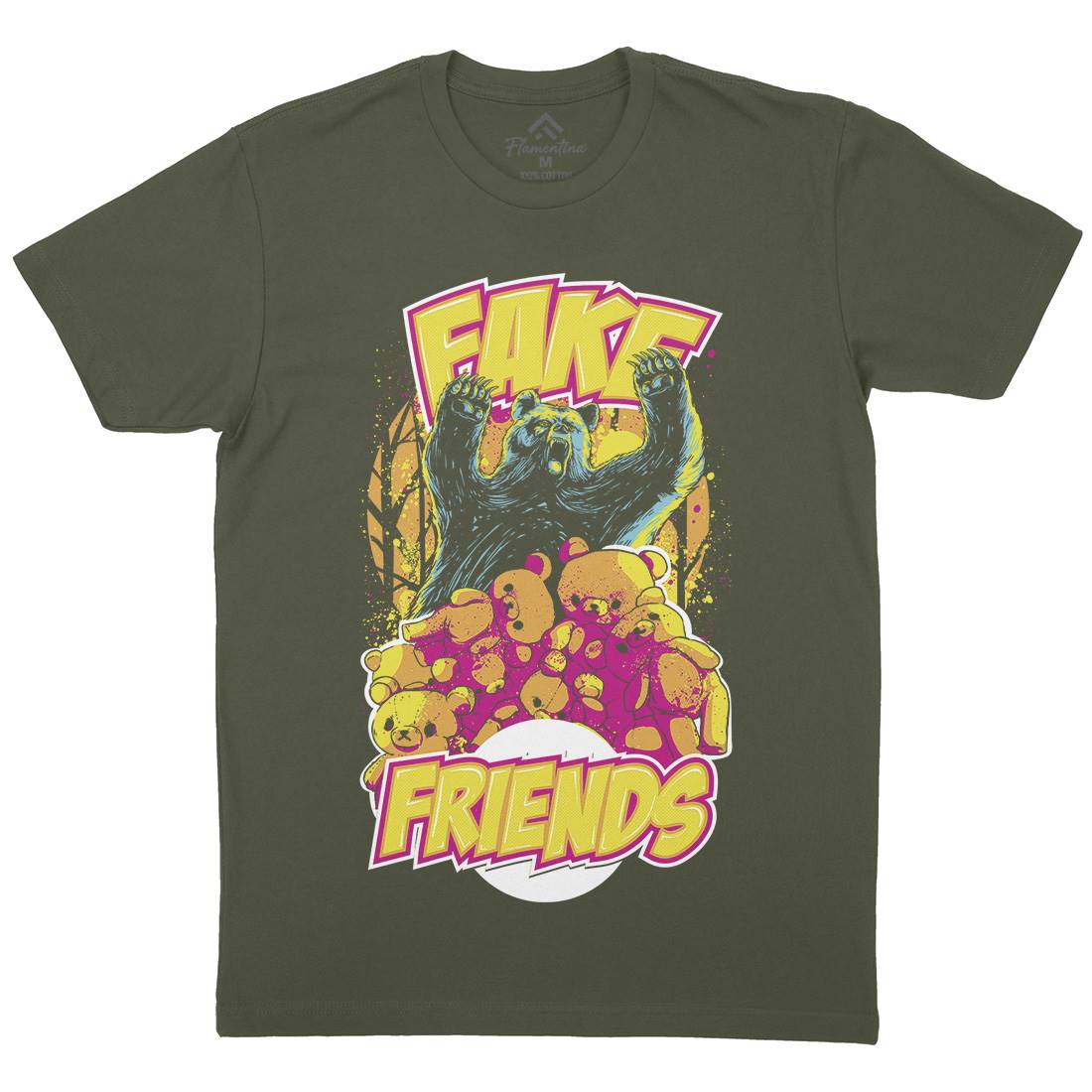 Fake Friends Mens Organic Crew Neck T-Shirt Retro C929