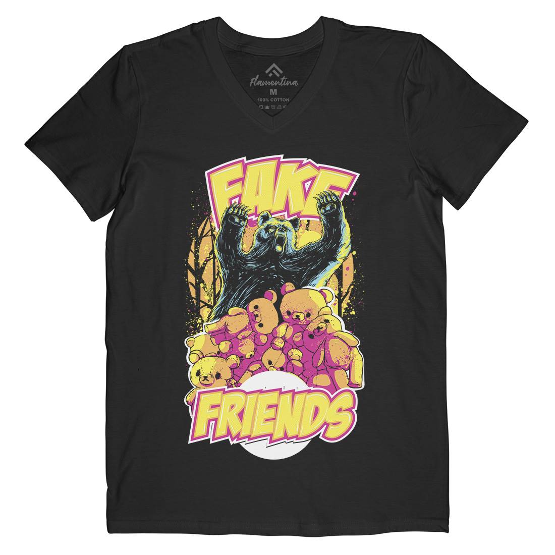 Fake Friends Mens Organic V-Neck T-Shirt Retro C929