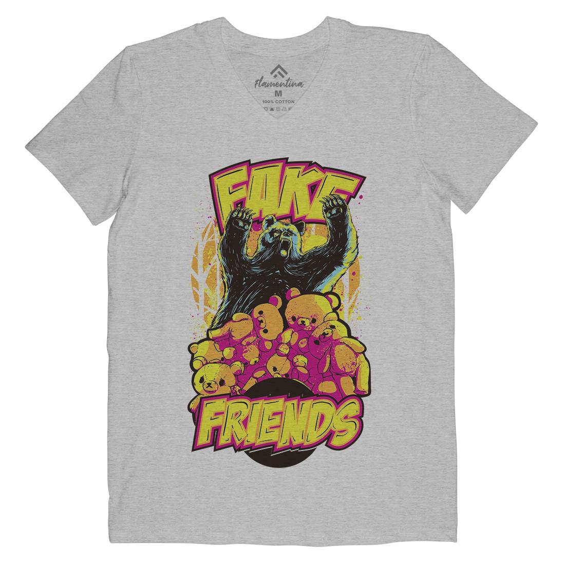 Fake Friends Mens Organic V-Neck T-Shirt Retro C929