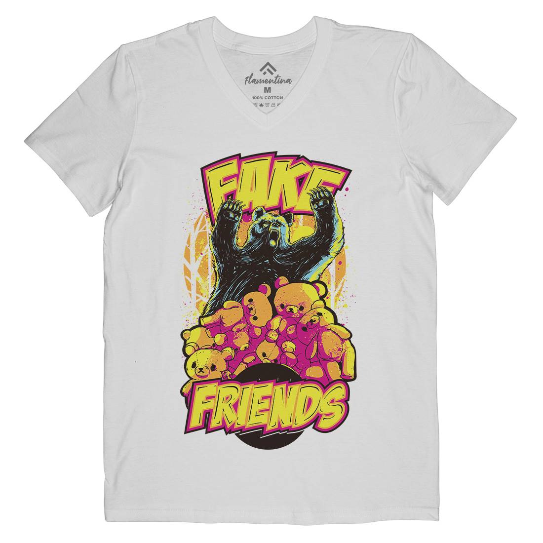 Fake Friends Mens V-Neck T-Shirt Retro C929