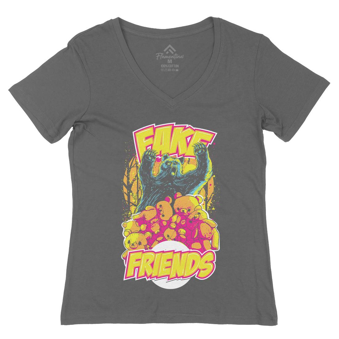 Fake Friends Womens Organic V-Neck T-Shirt Retro C929