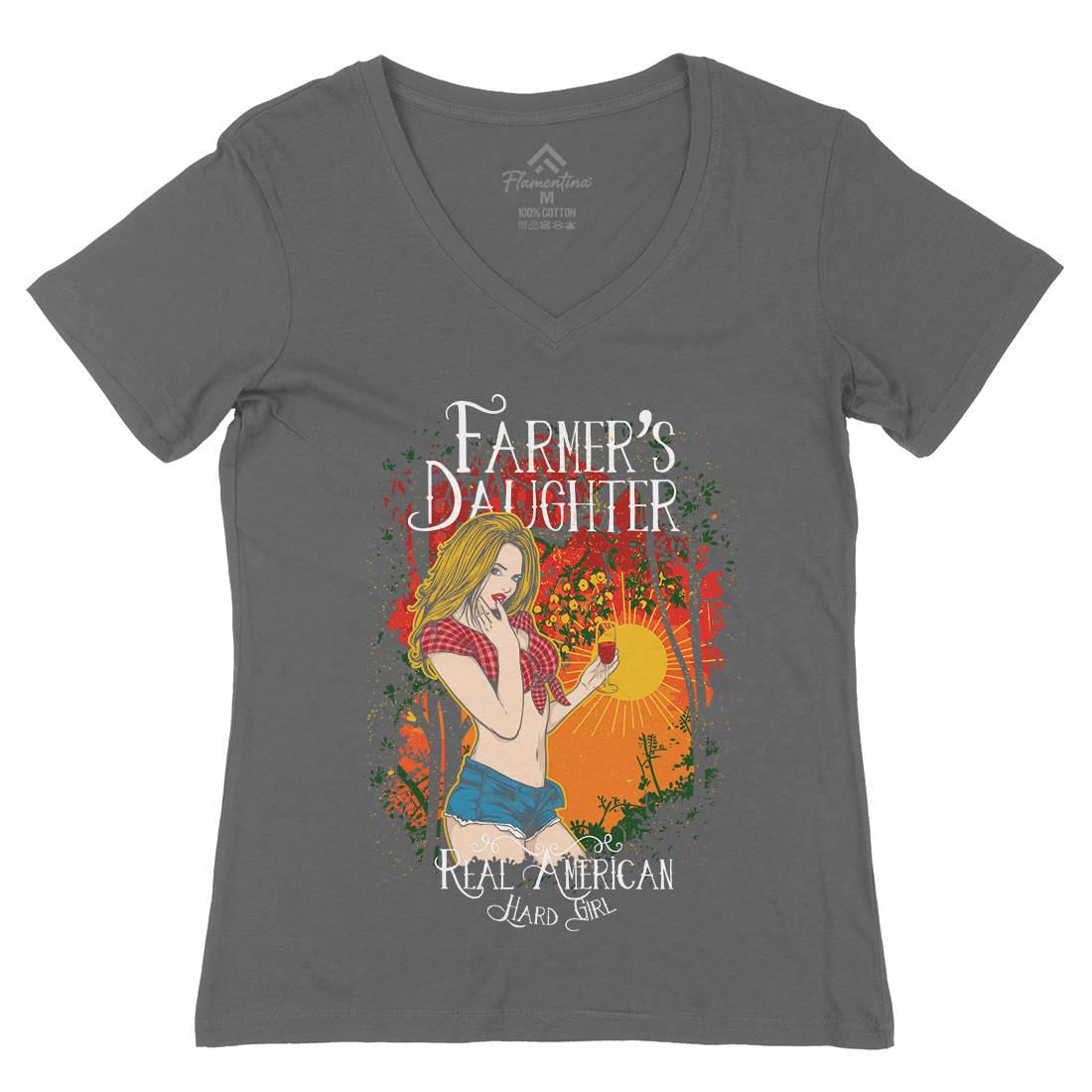 Farmer&#39;s Daughter Womens Organic V-Neck T-Shirt Retro C930