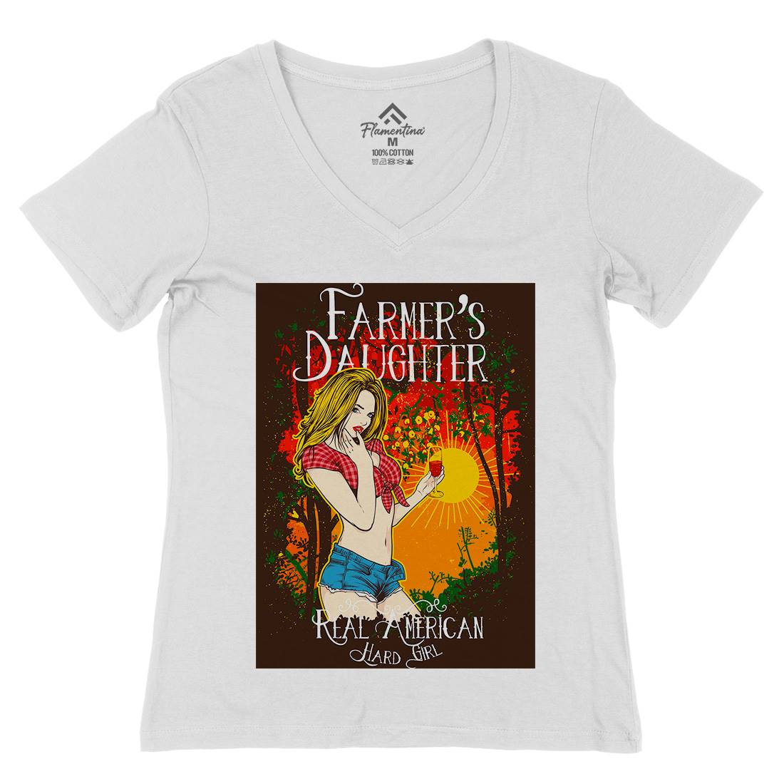 Farmer&#39;s Daughter Womens Organic V-Neck T-Shirt Retro C930