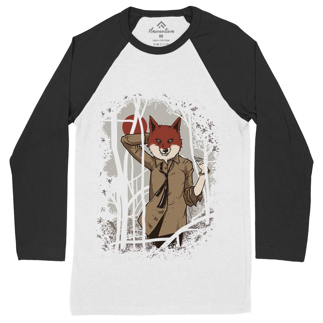 Fox Mens Long Sleeve Baseball T-Shirt Animals C933