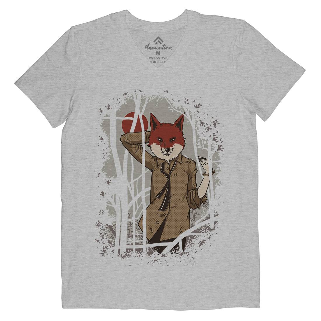 Fox Mens Organic V-Neck T-Shirt Animals C933