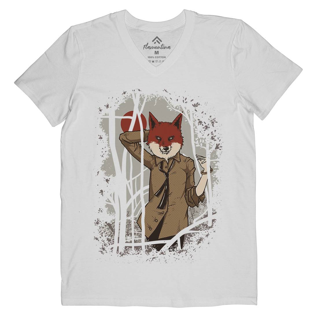 Fox Mens Organic V-Neck T-Shirt Animals C933