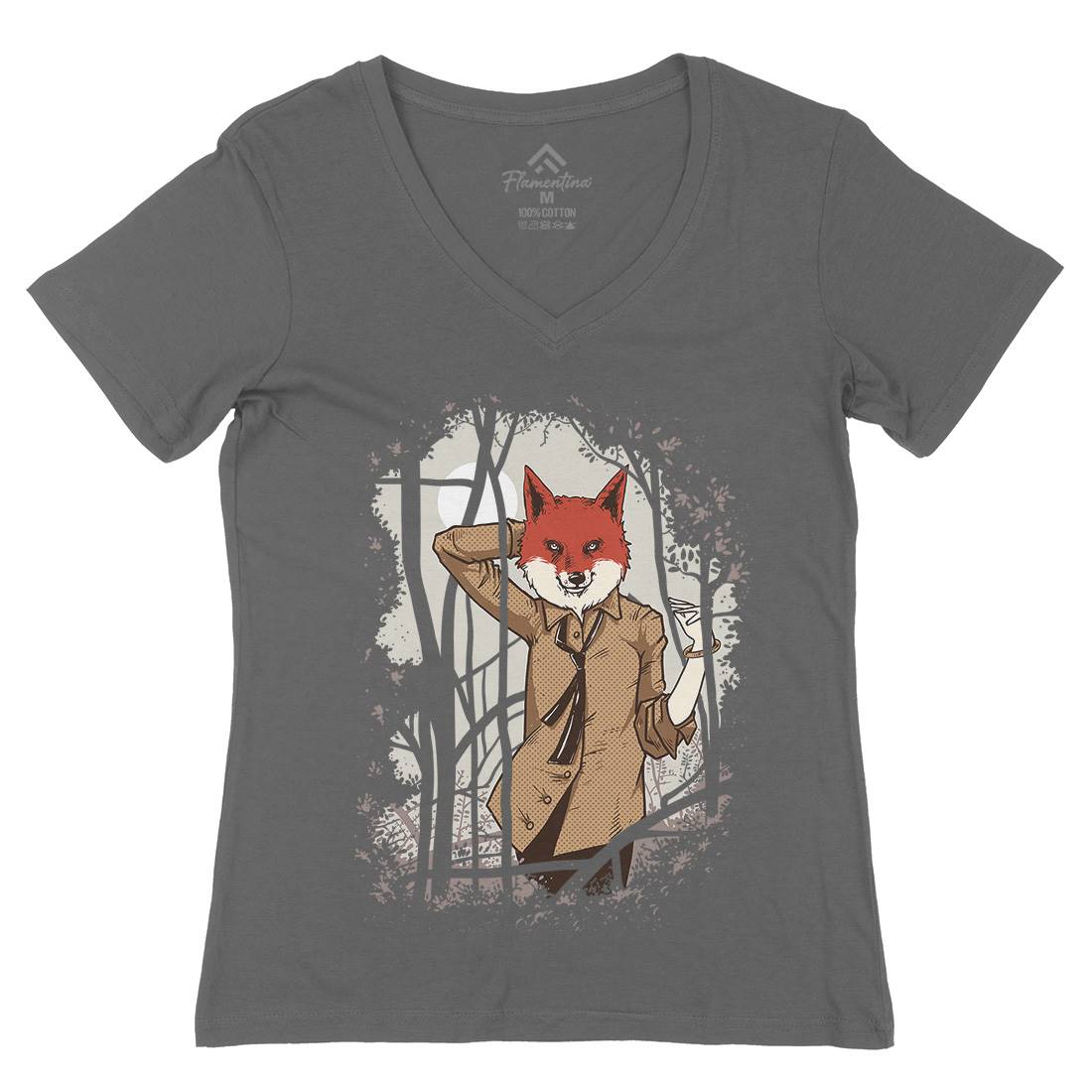 Fox Womens Organic V-Neck T-Shirt Animals C933