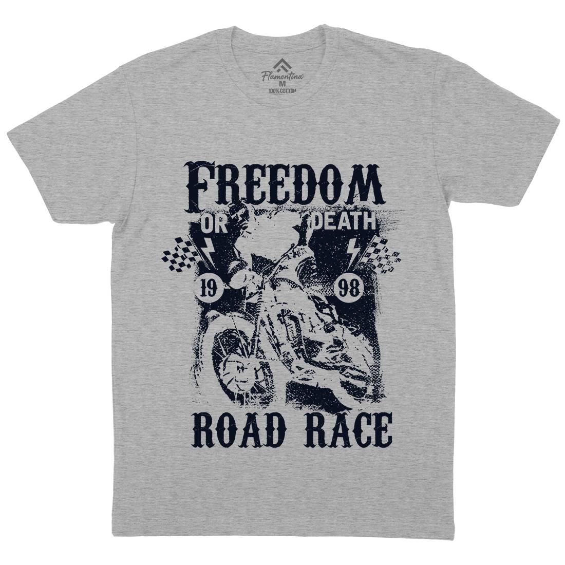 Freedom Or Death Mens Organic Crew Neck T-Shirt Motorcycles C934