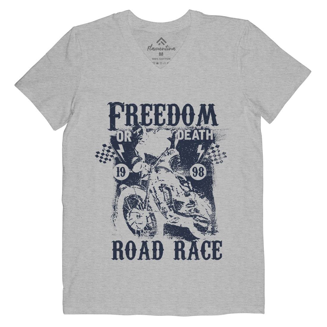Freedom Or Death Mens Organic V-Neck T-Shirt Motorcycles C934