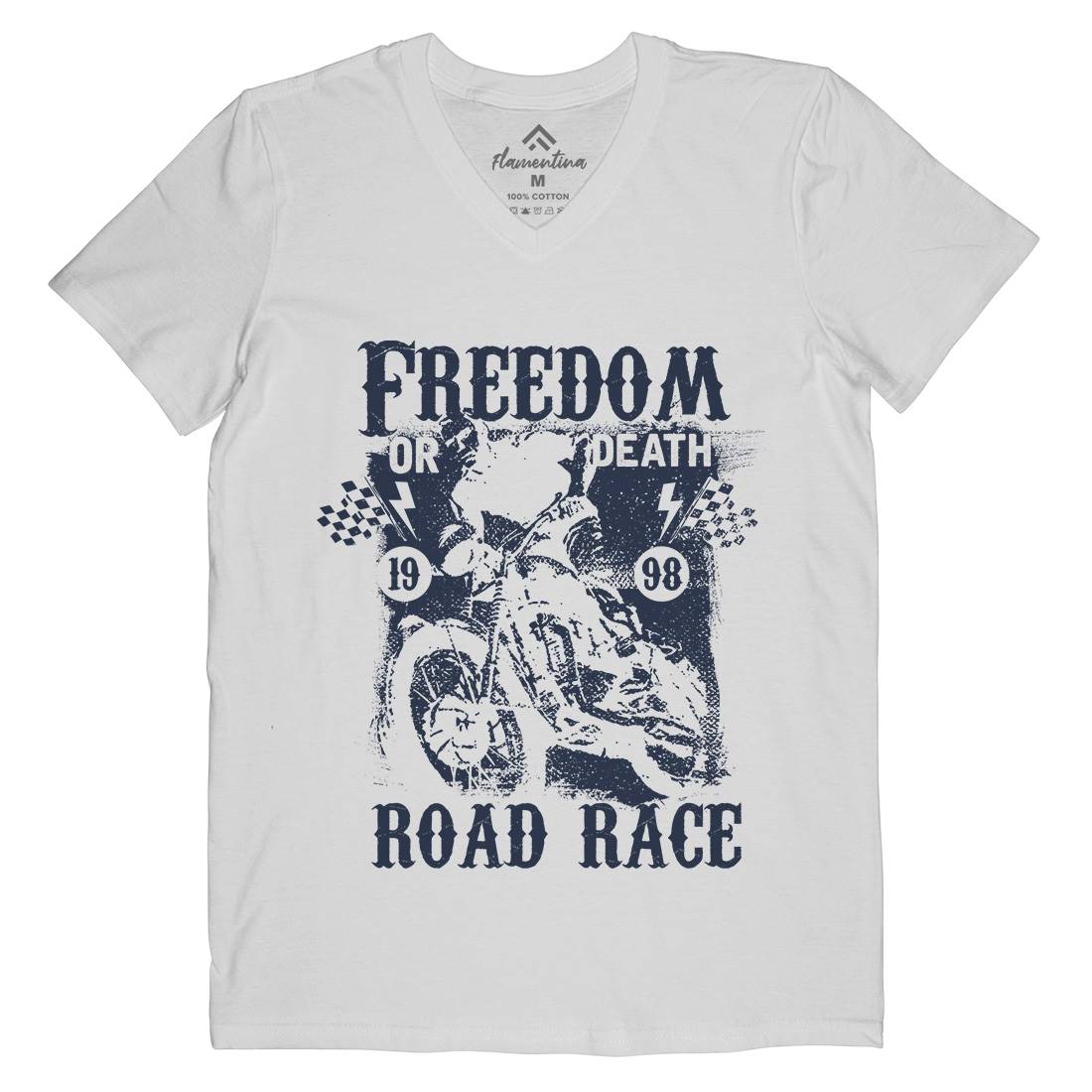 Freedom Or Death Mens V-Neck T-Shirt Motorcycles C934